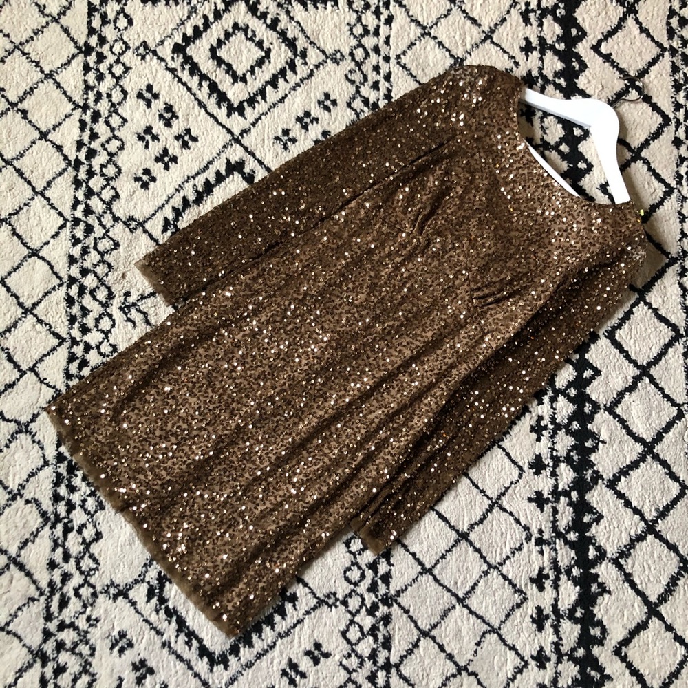 Adrianna Papell Gold Sequin Long-Sleeve Shift Dress